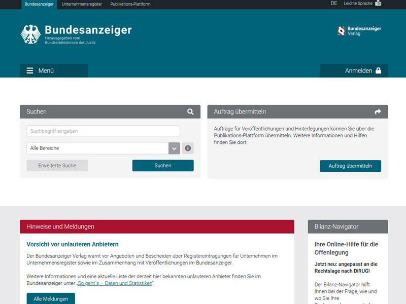 Bundesanzeiger-Homepage